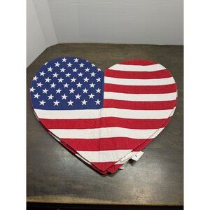 Heart-Shaped American Flag Placemats Set Of 4 Red White & Blue Cotton Patriotic